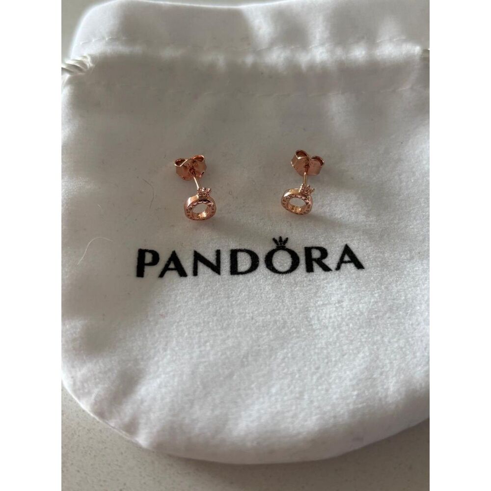 Pandora New Polished Crown Stud Earrings in Rose Gold with Dust Bag